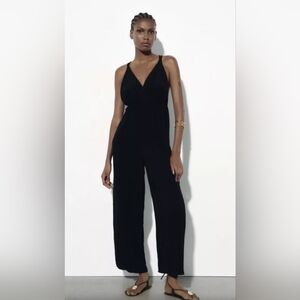 Zara Black Flowy Wide Leg Palazzo Jumper Size L